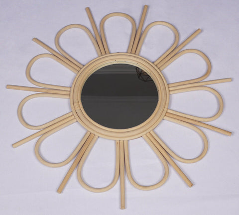 Miroir mural rond en rotin Fleur - décoration murale - écru naturel fait main - Miroir bohème en rotin - Miroir décoratif mural - Miroirs en osier