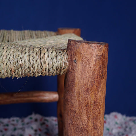 Banc marocain en bois massif et tissage naturel