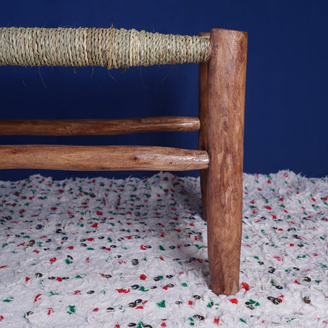 Banc marocain en bois massif et tissage naturel