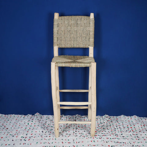 Chaise haute de bar en bois et corde, tabouret de bar