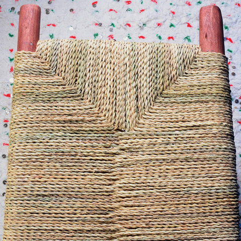 Banc marocain en bois massif et tissage naturel