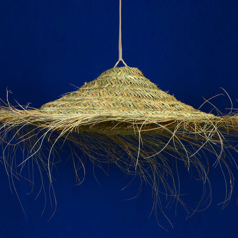 Suspension Doum en paille tressée, forme parasol 75 cm