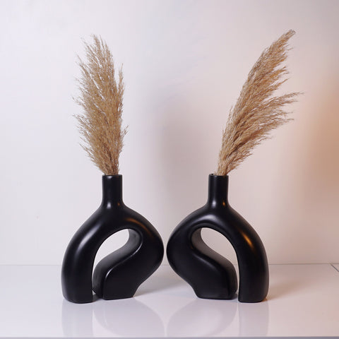 Vase nordique en céramique - Lot de 2 vases en céramique - Élément décoratif noir élégant