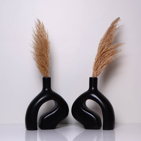 Vase nordique en céramique - Lot de 2 vases en céramique - Élément décoratif noir élégant