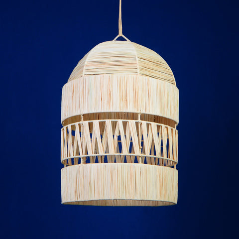 Suspension cloche en raphia abat-jour dentelle H50 cm