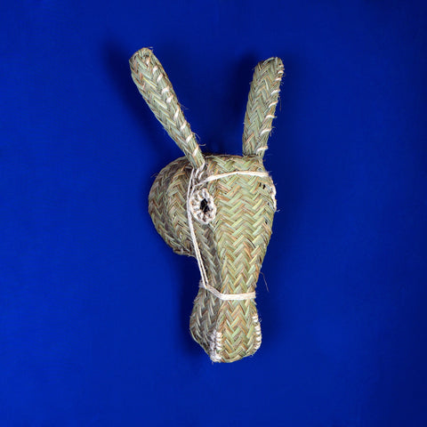 Tête d'âne marocaine en rotin tissée à la main, tête d'animal en rotin suspendue au mur, décor pendentif en rotin