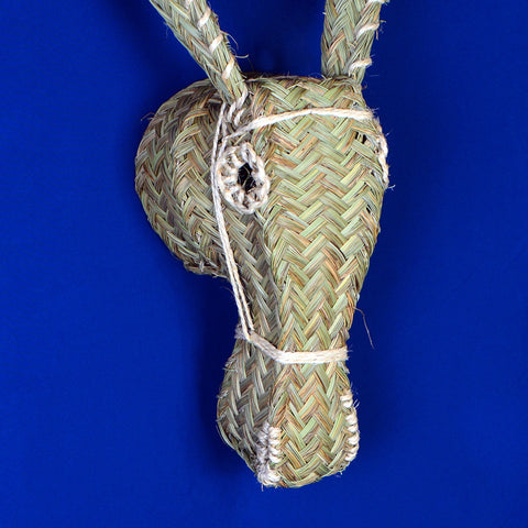 Tête d'âne marocaine en rotin tissée à la main, tête d'animal en rotin suspendue au mur, décor pendentif en rotin