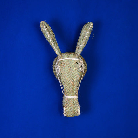 Tête d'âne marocaine en rotin tissée à la main, tête d'animal en rotin suspendue au mur, décor pendentif en rotin