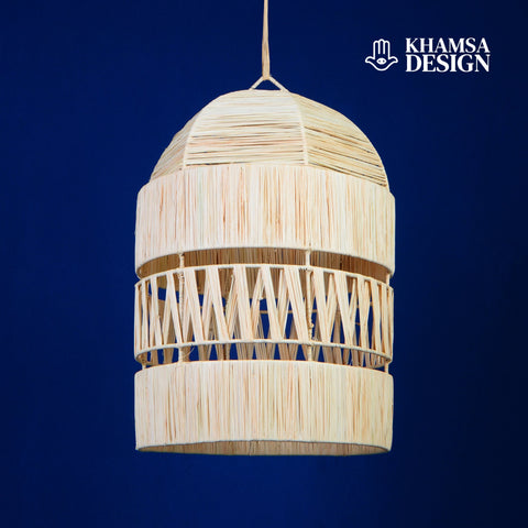 Suspension cloche en raphia abat-jour dentelle H50 cm