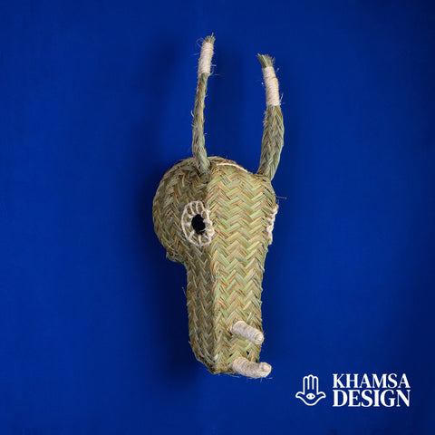 Tête de rhinocéros doum tissée à la main de marocaine tête d'animal à accrocher