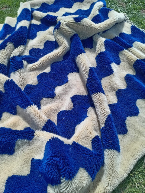 GORGEOUS BENIOURAIN CARPET, Moroccan Handmade Rug, Blue Rug, Living Room Rug, Handmade Wool Carpet, Azilal Berber Rug, Handwoven Rug