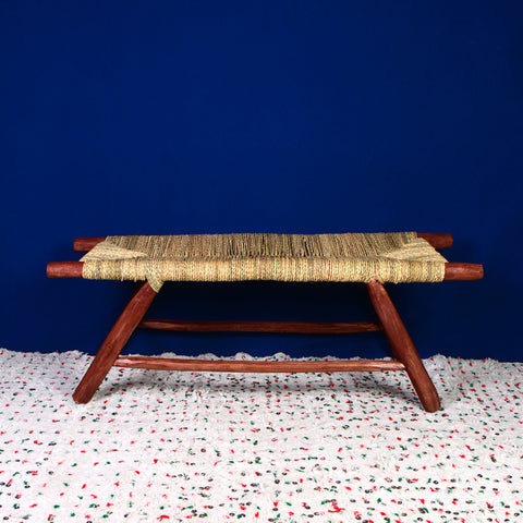 Banc marocain en bois massif et tissage naturel