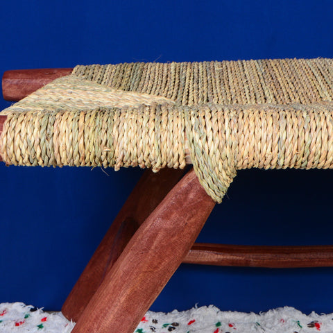 Banc marocain en bois massif et tissage naturel