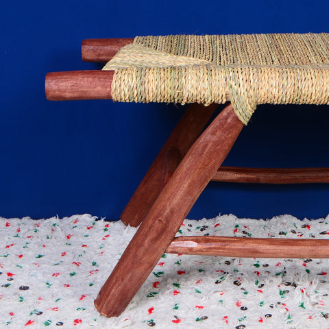 Banc marocain en bois massif et tissage naturel