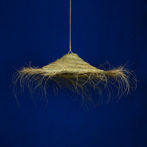 Suspension Doum en paille tressée, forme parasol 75 cm