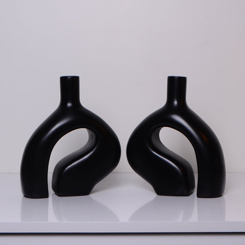 Vase nordique en céramique - Lot de 2 vases en céramique - Élément décoratif noir élégant