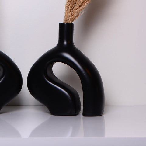 Vase nordique en céramique - Lot de 2 vases en céramique - Élément décoratif noir élégant