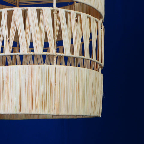 Suspension cloche en raphia abat-jour dentelle H50 cm