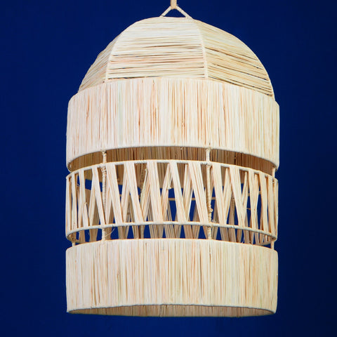 Suspension cloche en raphia abat-jour dentelle H50 cm