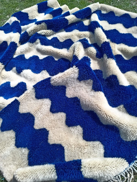 GORGEOUS BENIOURAIN CARPET, Moroccan Handmade Rug, Blue Rug, Living Room Rug, Handmade Wool Carpet, Azilal Berber Rug, Handwoven Rug