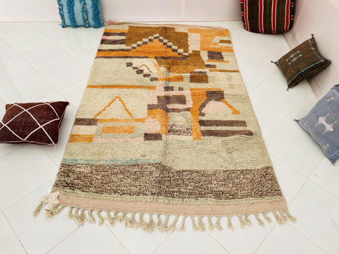 Boujad Moroccan Rug, Handmade Boujaad Rug, Authentic Moroccan Rug, Abstract Berber Rug, orange Wool Rug, Sheep Wool Rug, Bohemian Rug.