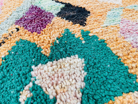 Boujad Moroccan Rug, Handmade Boujaad Rug, Authentic Moroccan Rug, Abstract Berber Rug, orange Wool Rug, Sheep Wool Rug, Bohemian Rug.