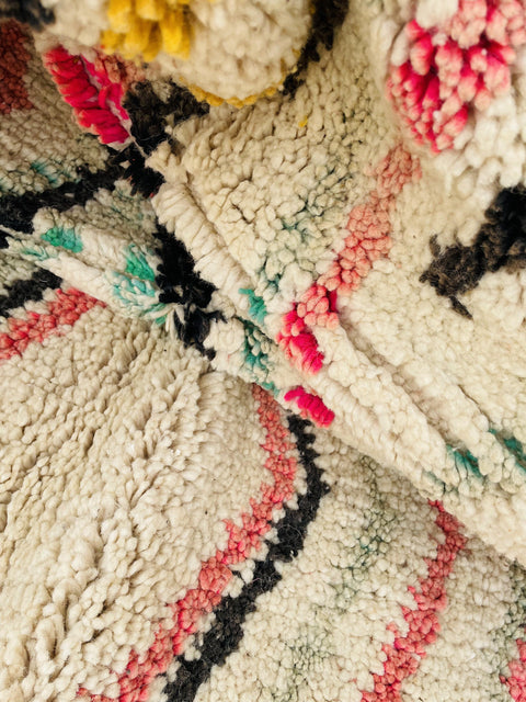Boujad Moroccan Rug, Handmade Boujaad Rug, Authentic Moroccan Rug, Abstract Berber Rug, Yellow red Wool Rug, Sheep Wool Rug, Bohemian Rug.