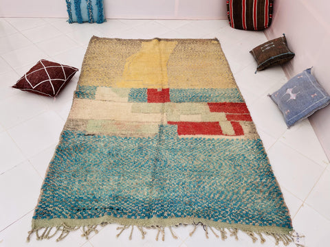 Moroccan Rug, Handmade beni Rug, Authentic Moroccan Rug, Abstract Berber Rug, bleu red Wool Rug, Sheep Wool Rug, Bohemian,Beni ourain  rug