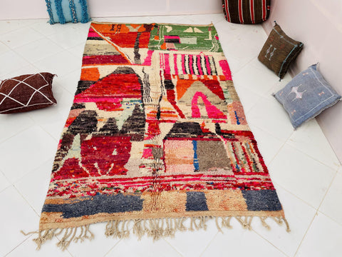 Boujad Moroccan Rug, Handmade Boujaad Rug, Authentic Moroccan Rug, Abstract Berber Rug, Purple pink Wool Rug, Sheep Wool Rug, Bohemian Rug.