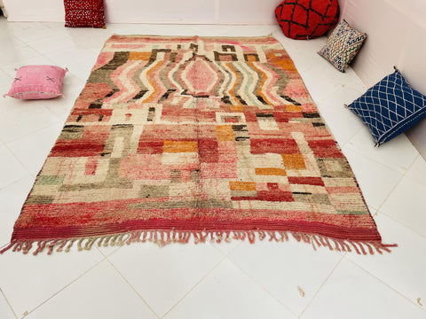 Boujad Moroccan Rug, Handmade Boujaad Rug, Authentic Moroccan Rug, Abstract Berber Rug, Orange Wool Rug, Sheep Wool Rug, Bohemian Rug.