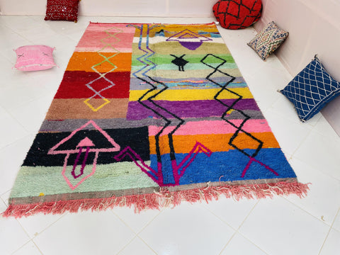 Boujad Moroccan Rug, Handmade Boujaad Rug, Authentic Moroccan Rug, Abstract Berber Rug, Purple pink Wool Rug, Sheep Wool Rug, Bohemian Rug.