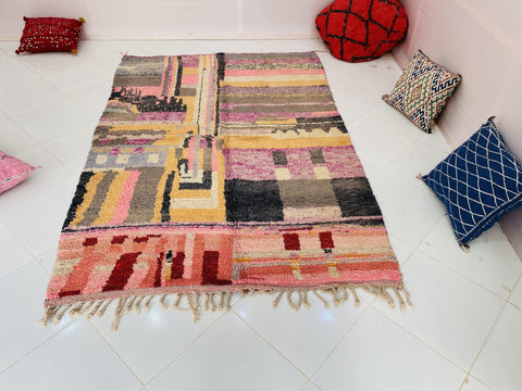 Boujad Moroccan Rug, Handmade Boujaad Rug, Authentic Moroccan Rug, Abstract Berber Rug, Orange Wool Rug, Sheep Wool Rug, Bohemian Rug.