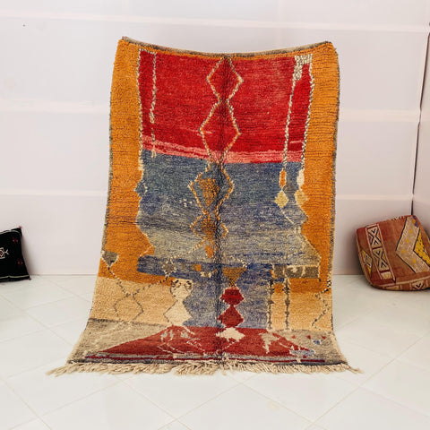 Boujad Moroccan Rug, Handmade Boujaad Rug, Authentic Moroccan Rug, Abstract Berber Rug, Orange Wool Rug, Sheep Wool Rug, Bohemian Rug.
