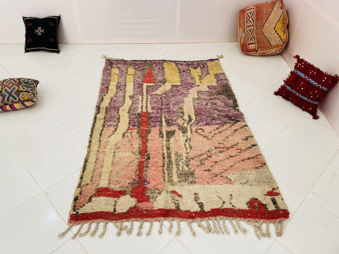 Boujad Moroccan Rug, Handmade Boujaad Rug, Authentic Moroccan Rug, Abstract Berber Rug, Purple pink Wool Rug, Sheep Wool Rug, Bohemian Rug.