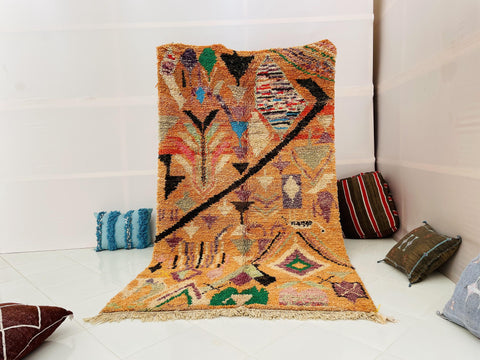 Boujad Moroccan Rug, Handmade Boujaad Rug, Authentic Moroccan Rug, Abstract Berber Rug, orange Wool Rug, Sheep Wool Rug, Bohemian Rug.