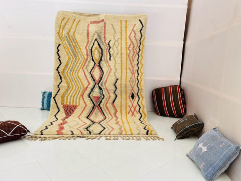 Boujad Moroccan Rug, Handmade Boujaad Rug, Authentic Moroccan Rug, Abstract Berber Rug, Yellow red Wool Rug, Sheep Wool Rug, Bohemian Rug.