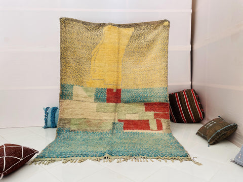 Moroccan Rug, Handmade beni Rug, Authentic Moroccan Rug, Abstract Berber Rug, bleu red Wool Rug, Sheep Wool Rug, Bohemian,Beni ourain  rug