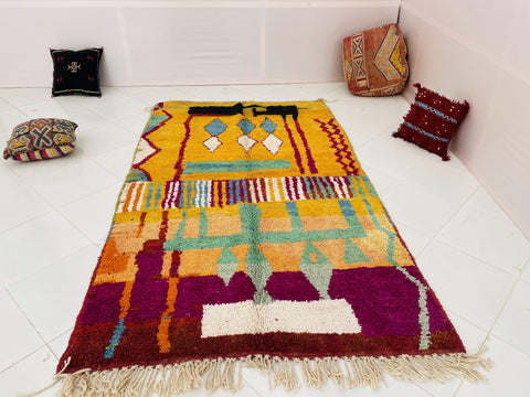 Moroccan Rug, Handmade beni Rug Authentic Moroccan Rug, yellow Wool Rug, Sheep Wool Rug, Bohemian Rug,Beni ourain  rug Area rug, Morocco rug