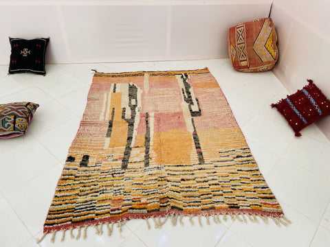 Boujad Moroccan Rug, Handmade Boujaad Rug, Authentic Moroccan Rug, Abstract Berber Rug, Orange Wool Rug, Sheep Wool Rug, Bohemian Rug.