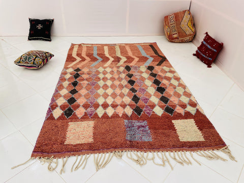 Boujad Moroccan Rug, Handmade Boujaad Rug, Authentic Moroccan Rug, Abstract Berber Rug, Brown Wool Rug, Sheep Wool Rug, Bohemian Rug.