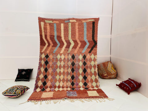 Boujad Moroccan Rug, Handmade Boujaad Rug, Authentic Moroccan Rug, Abstract Berber Rug, Brown Wool Rug, Sheep Wool Rug, Bohemian Rug.
