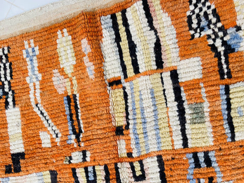 Boujad Moroccan Rug, Handmade Boujaad Rug, Authentic Moroccan Rug, Abstract Berber Rug, Orange Wool Rug, Sheep Wool Rug, Bohemian Rug.
