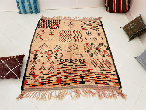 Boujad Moroccan Rug, Handmade Boujaad Rug, Authentic Moroccan Rug, Abstract Berber Rug, pink Wool Rug, Sheep Wool Rug, Bohemian Rug.