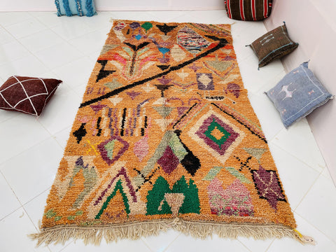 Boujad Moroccan Rug, Handmade Boujaad Rug, Authentic Moroccan Rug, Abstract Berber Rug, orange Wool Rug, Sheep Wool Rug, Bohemian Rug.
