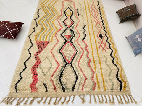 Boujad Moroccan Rug, Handmade Boujaad Rug, Authentic Moroccan Rug, Abstract Berber Rug, Yellow red Wool Rug, Sheep Wool Rug, Bohemian Rug.