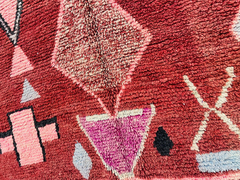 Boujad Moroccan Rug, Handmade Boujaad Rug, Authentic Moroccan Rug, Abstract Berber Rug, Orange Wool Rug, Sheep Wool Rug, Bohemian Rug.