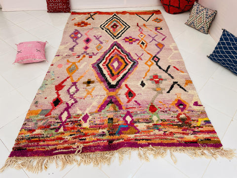 Boujad Moroccan Rug, Handmade Boujaad Rug, Authentic Moroccan Rug, Abstract Berber Rug, pink Wool Rug, Sheep Wool Rug, Bohemian Rug.