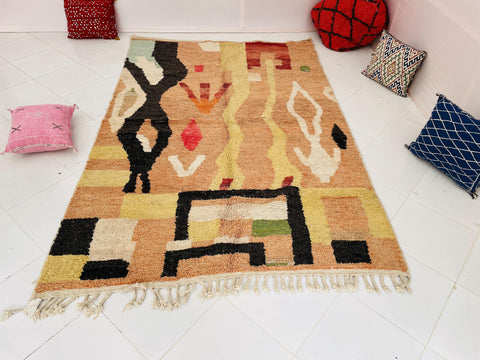 Boujad Moroccan Rug, Handmade Boujaad Rug, Authentic Moroccan Rug, Abstract Berber Rug, pink Wool Rug, Sheep Wool Rug, Bohemian Rug.