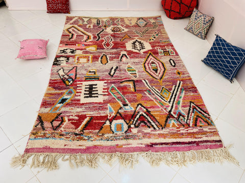Boujad Moroccan Rug, Handmade Boujaad Rug, Authentic Moroccan Rug, Abstract Berber Rug, Orange Wool Rug, Sheep Wool Rug, Bohemian Rug.
