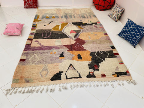 Boujad Moroccan Rug, Handmade Boujaad Rug, Authentic Moroccan Rug, Abstract Berber Rug, Brown Wool Rug, Sheep Wool Rug, Bohemian Rug.